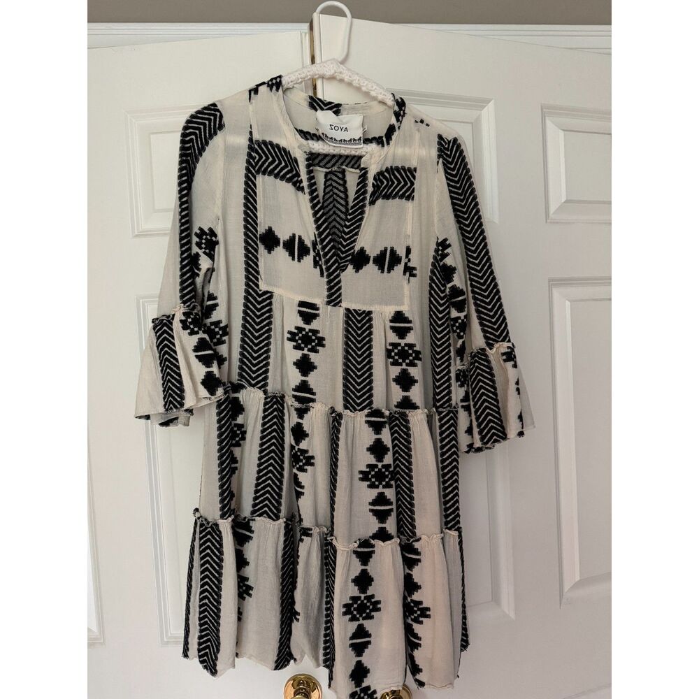 Women's Babydoll Short Flowy Dress from Greece in Black White O/S